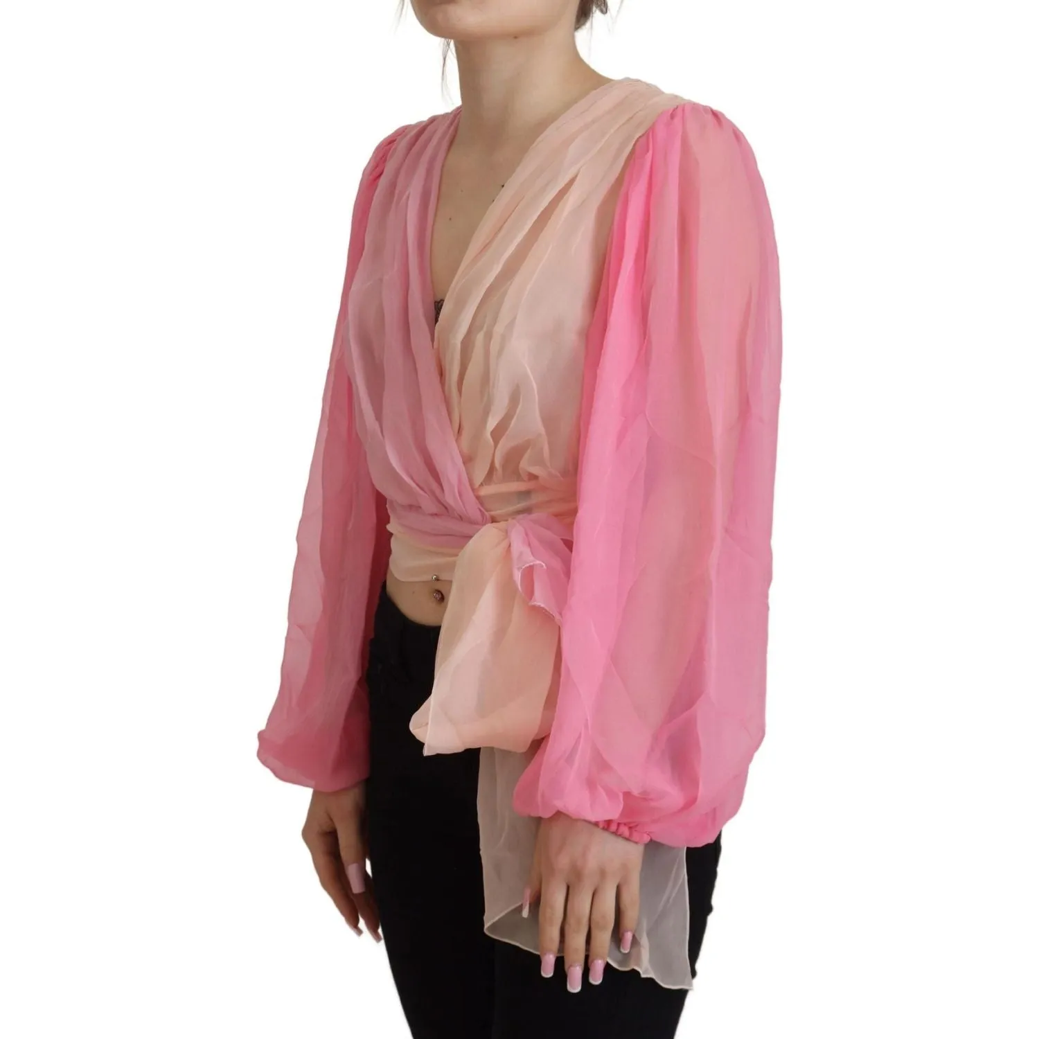 Dolce & Gabbana Silk V-Neckline Wrap Blouse in Pink