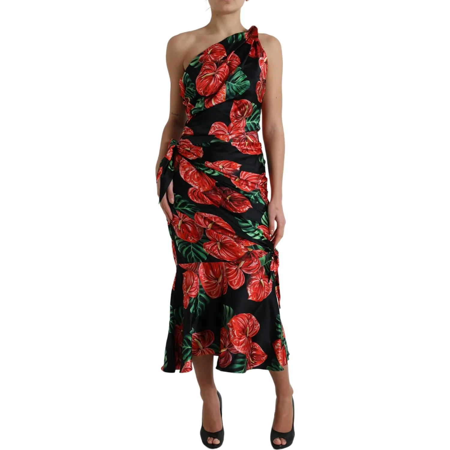 Dolce & Gabbana Tropical Elegance Silk Draped Dress