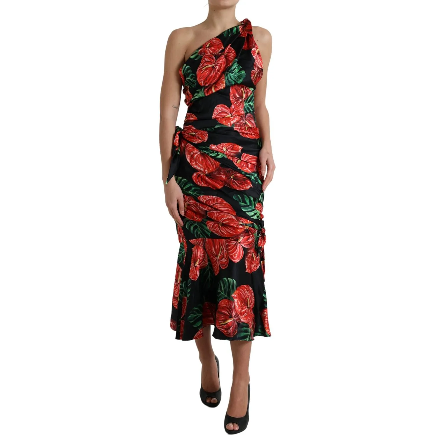 Dolce & Gabbana Tropical Elegance Silk Draped Dress