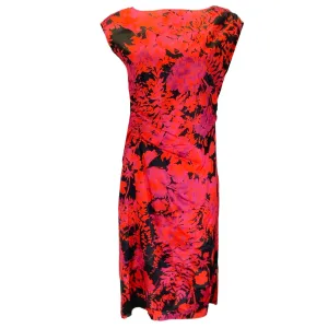 Dries Van Noten Red / Black Multi Floral Printed Cotton Midi Dress