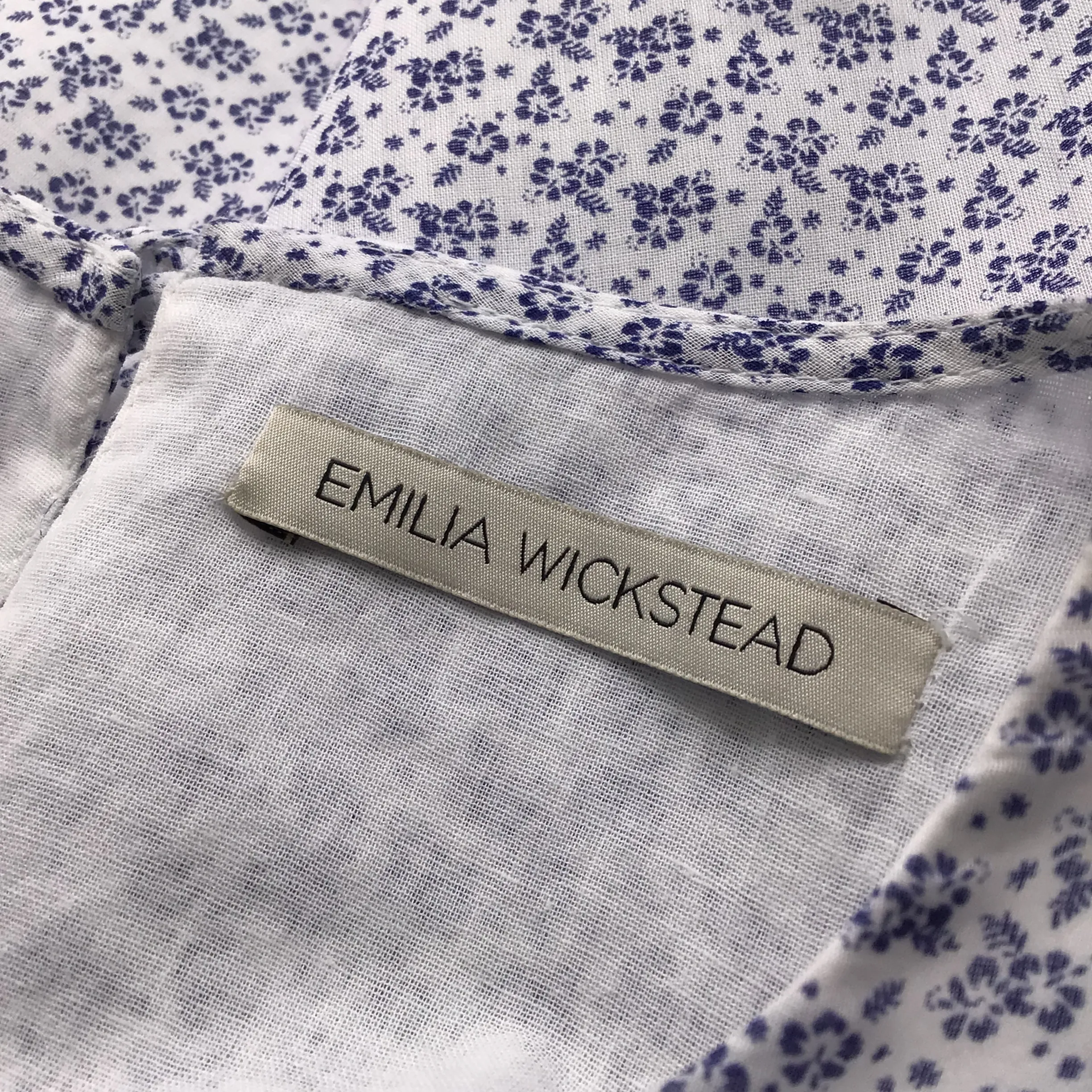 Emilia Wickstead White / Blue Floral Printed Sleeveless Cotton Dress