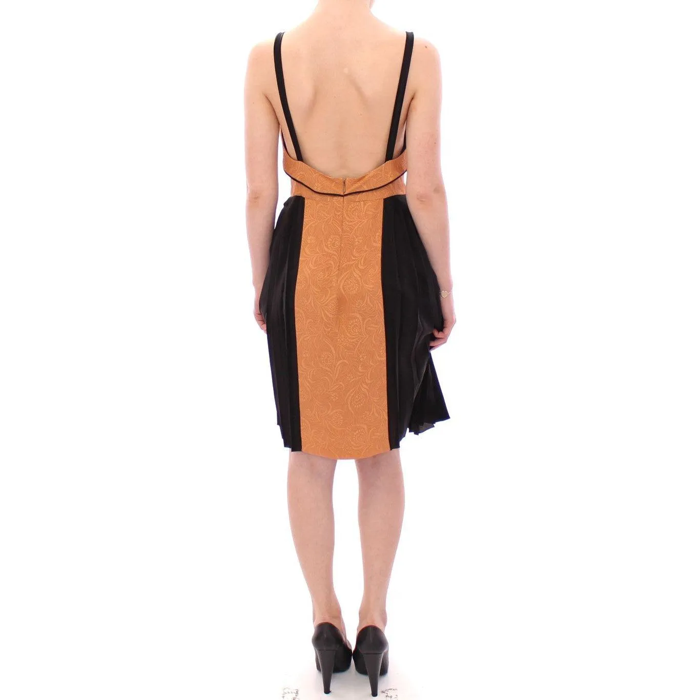 FILOS Silk Bronze & Black Sleeveless Sheath Dress