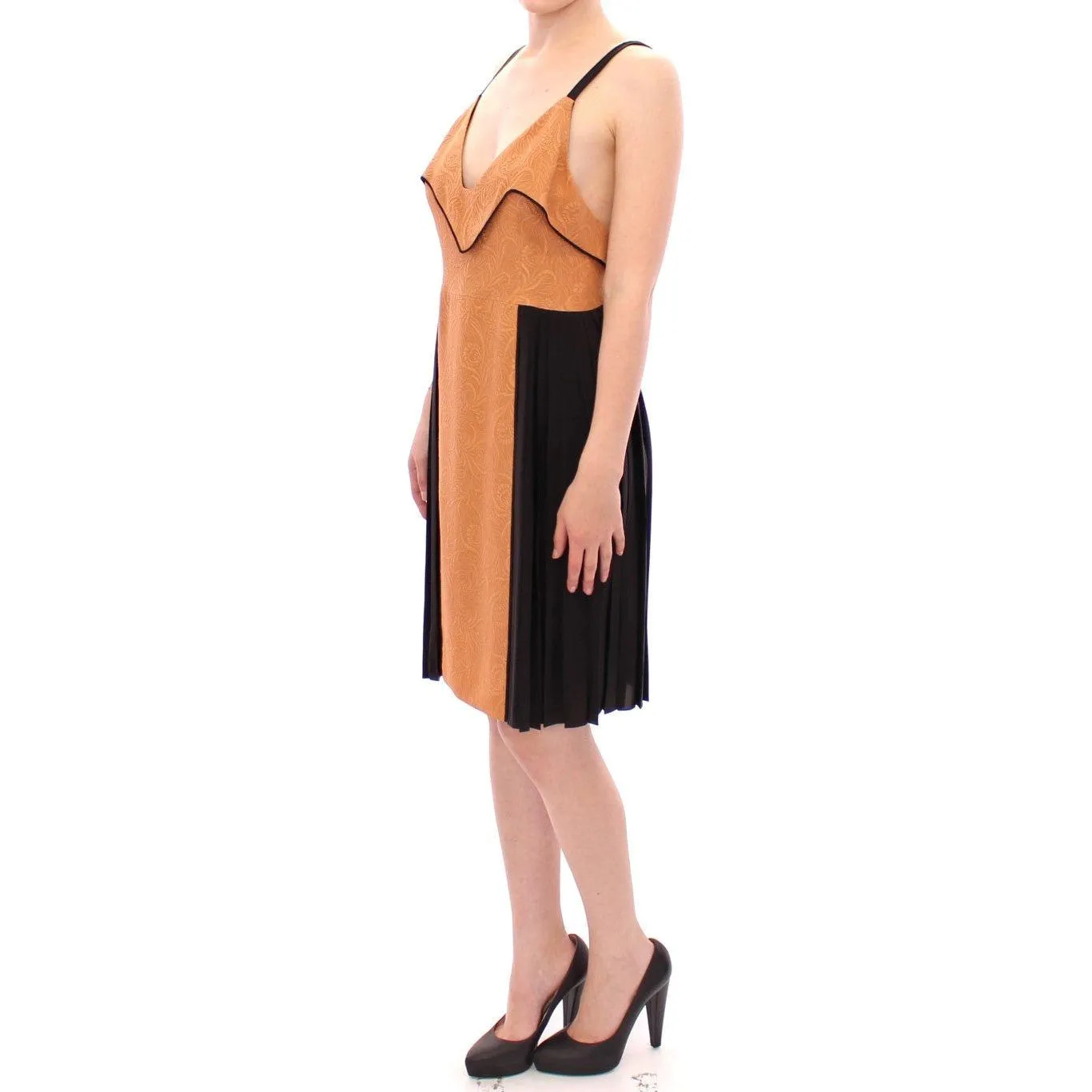 FILOS Silk Bronze & Black Sleeveless Sheath Dress