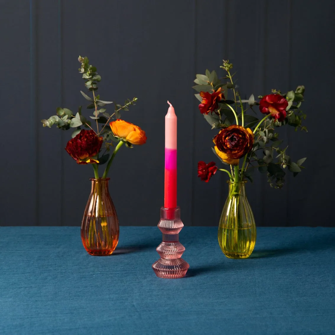 Geometric Small Pink Glass Candle Holder