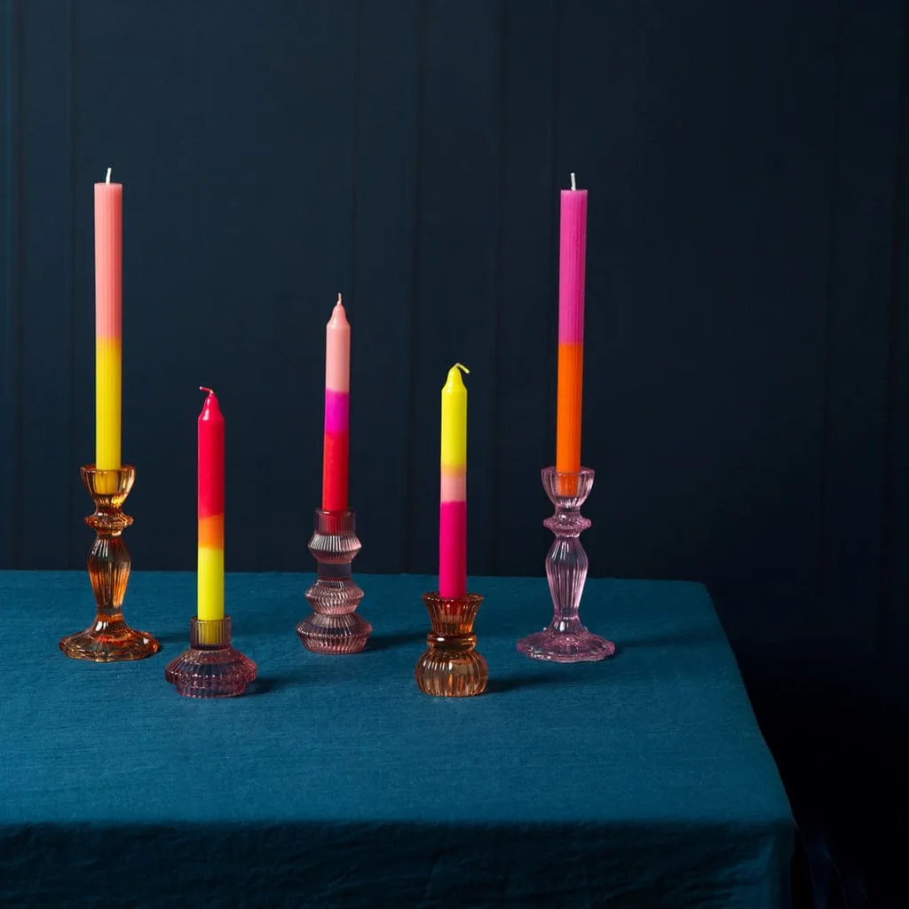 Geometric Small Pink Glass Candle Holder