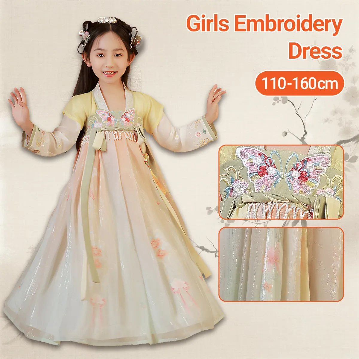 Girls Embroidery Dress Hanfu Traditional Chinese Dress