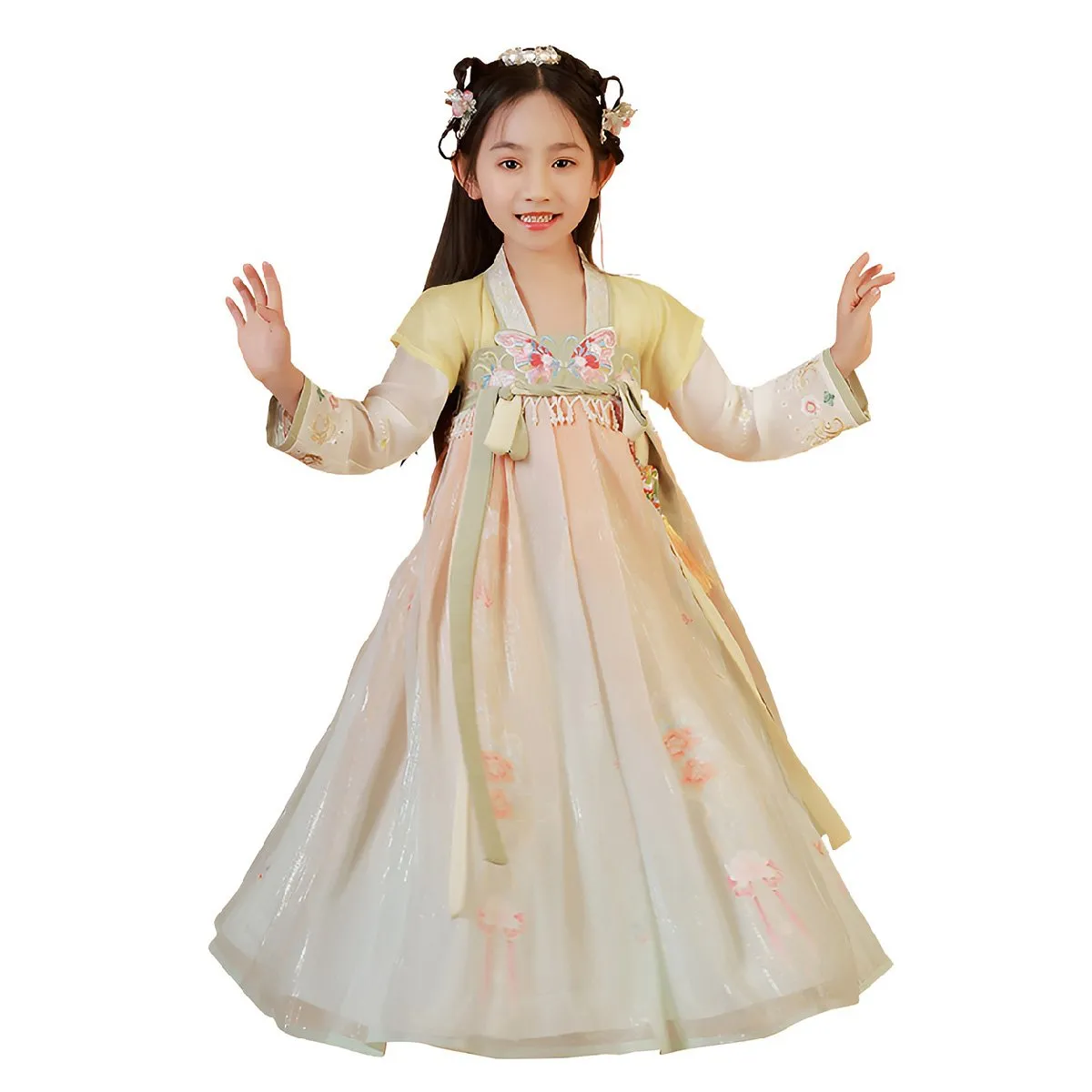 Girls Embroidery Dress Hanfu Traditional Chinese Dress