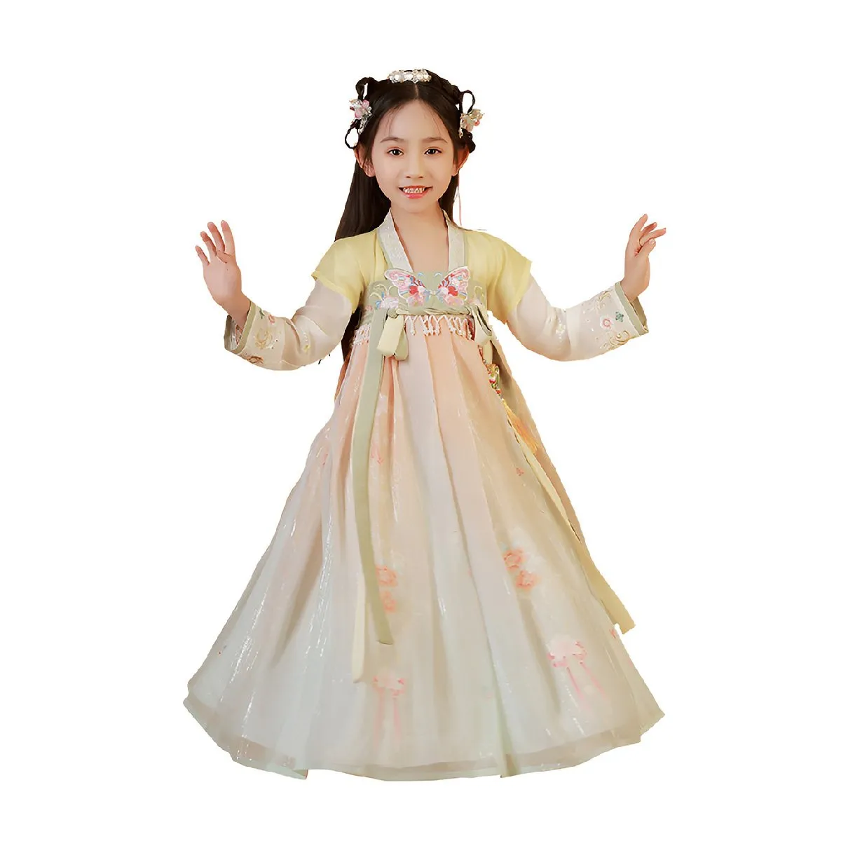 Girls Embroidery Dress Hanfu Traditional Chinese Dress