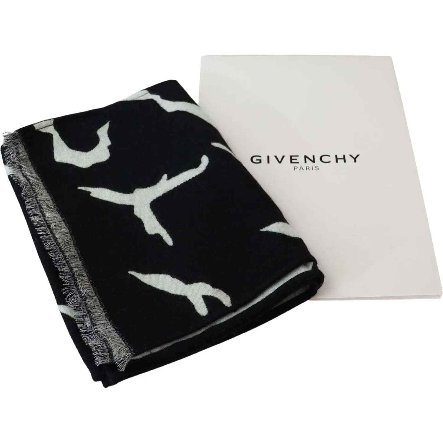 Givenchy Elegant Unisex Wool-Silk Scarf in Black & White