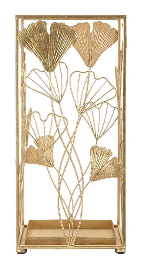 Golden Metal Umbrella Holder with Leaf Decor