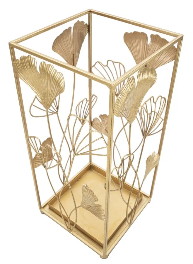 Golden Metal Umbrella Holder with Leaf Decor