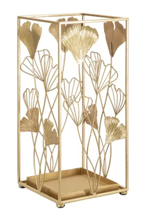 Golden Metal Umbrella Holder with Leaf Decor