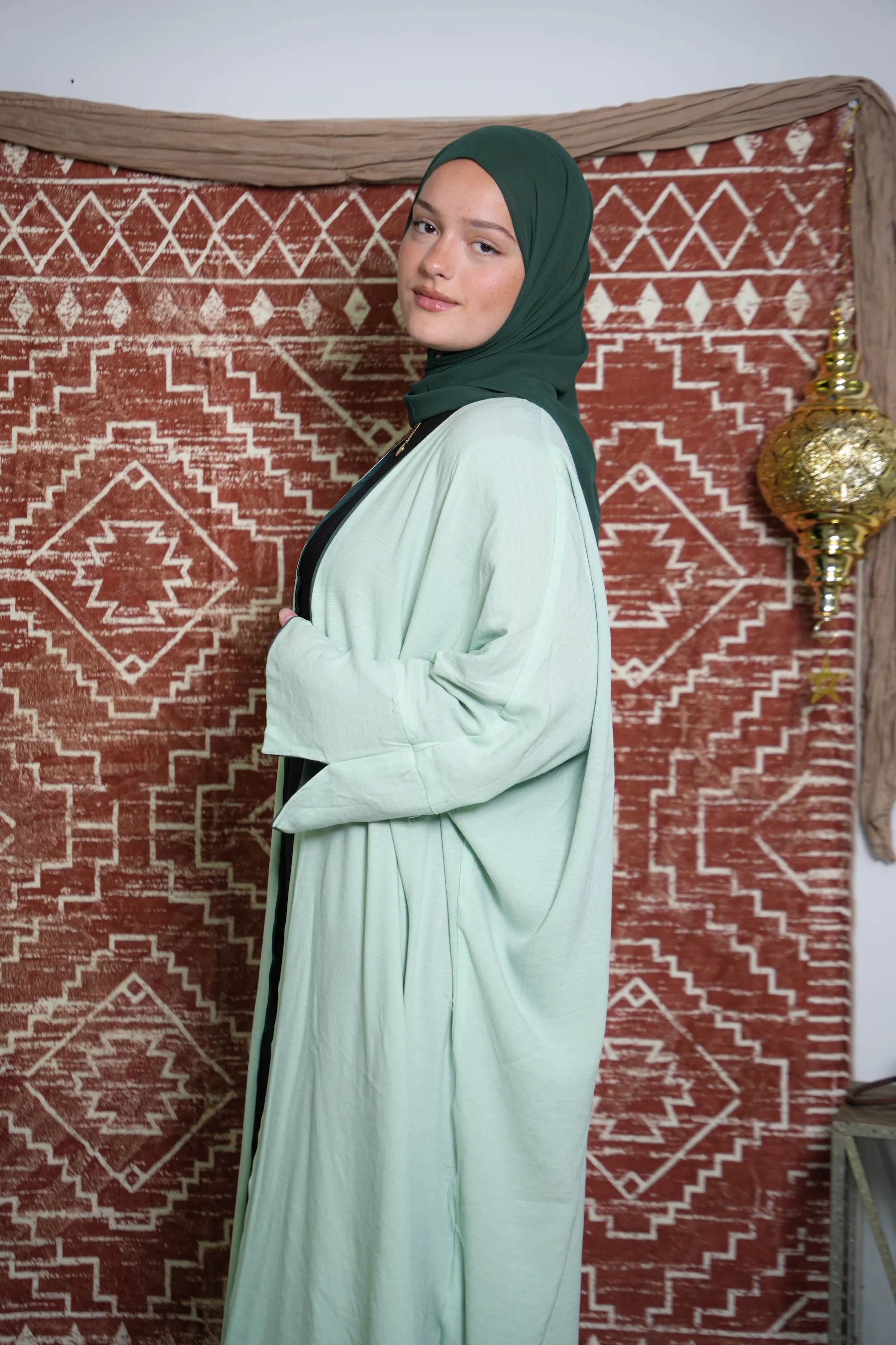 Green Reversible Kaftan Open Front Abaya