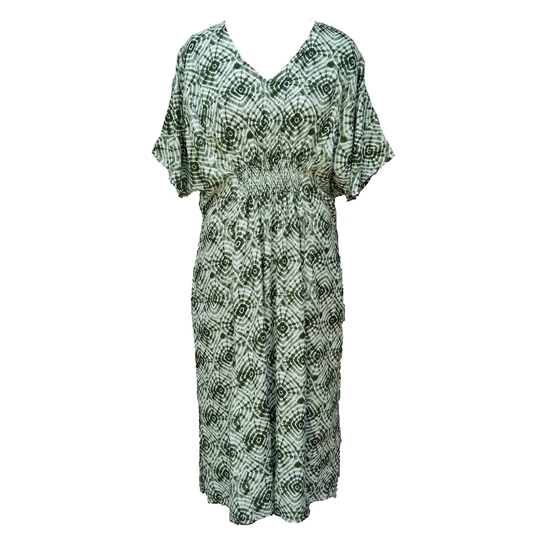 Green Tie Dye Smocked Maxi Dress Size 16-32 PL11