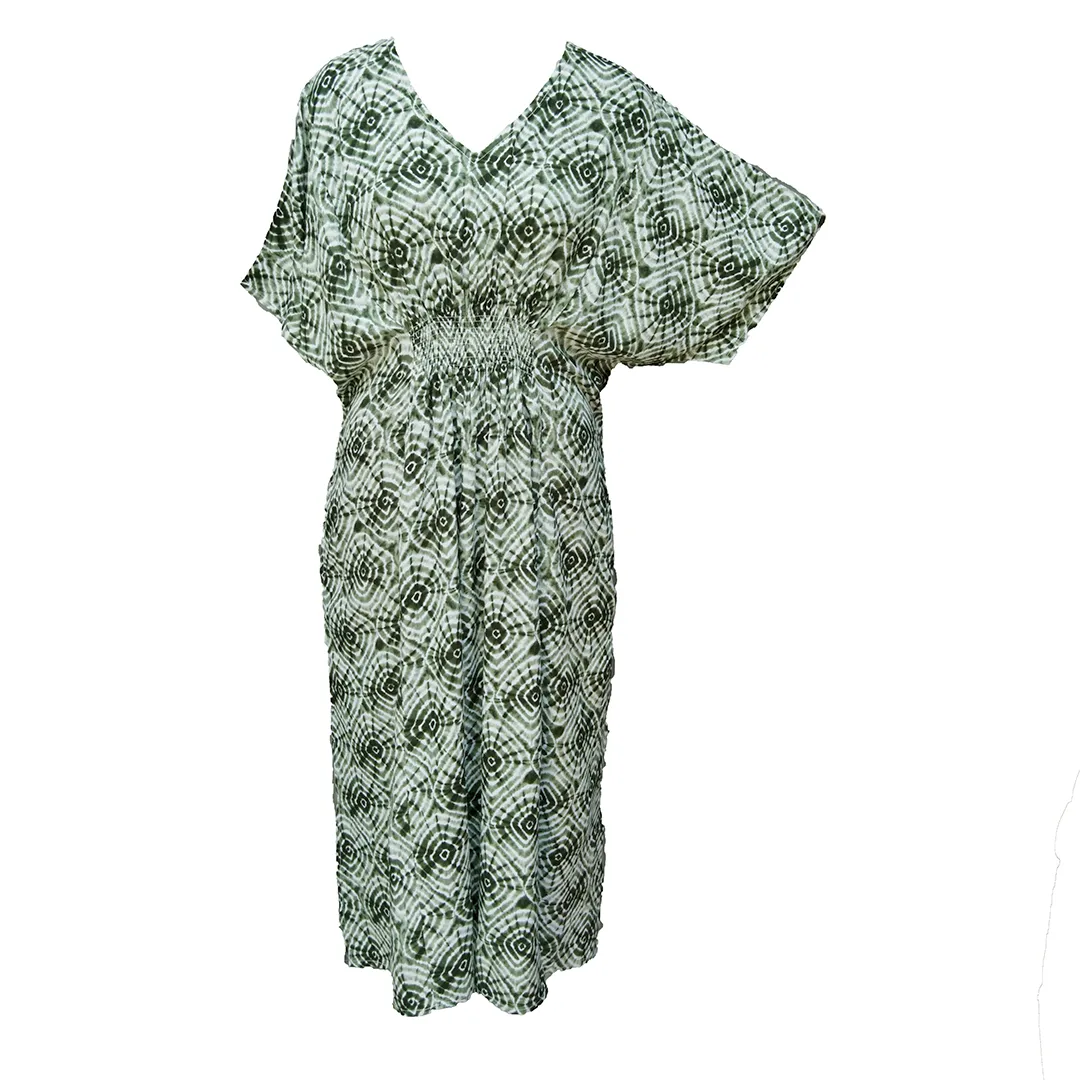 Green Tie Dye Smocked Maxi Dress Size 16-32 PL11