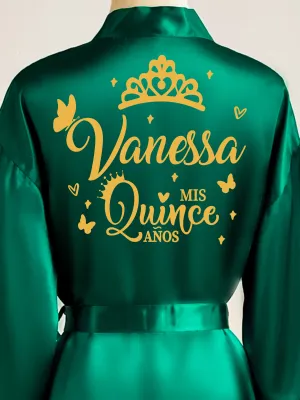 Green with Gold robe for quinceanera