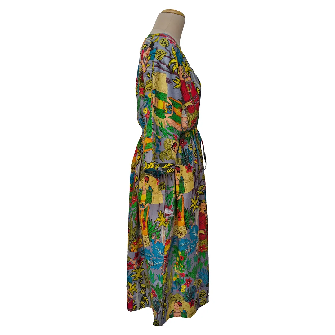 Grey multicolored Artistic Cotton Maxi Dress UK Size 18-32 M36