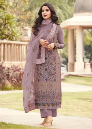 Greyish Purple Viscose Jacquard Pant Style Salwar Kurta Set