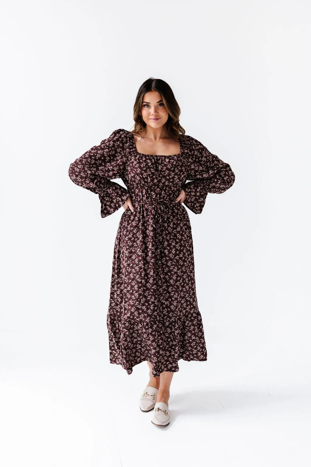 Holland Floral Dress in Chocolate