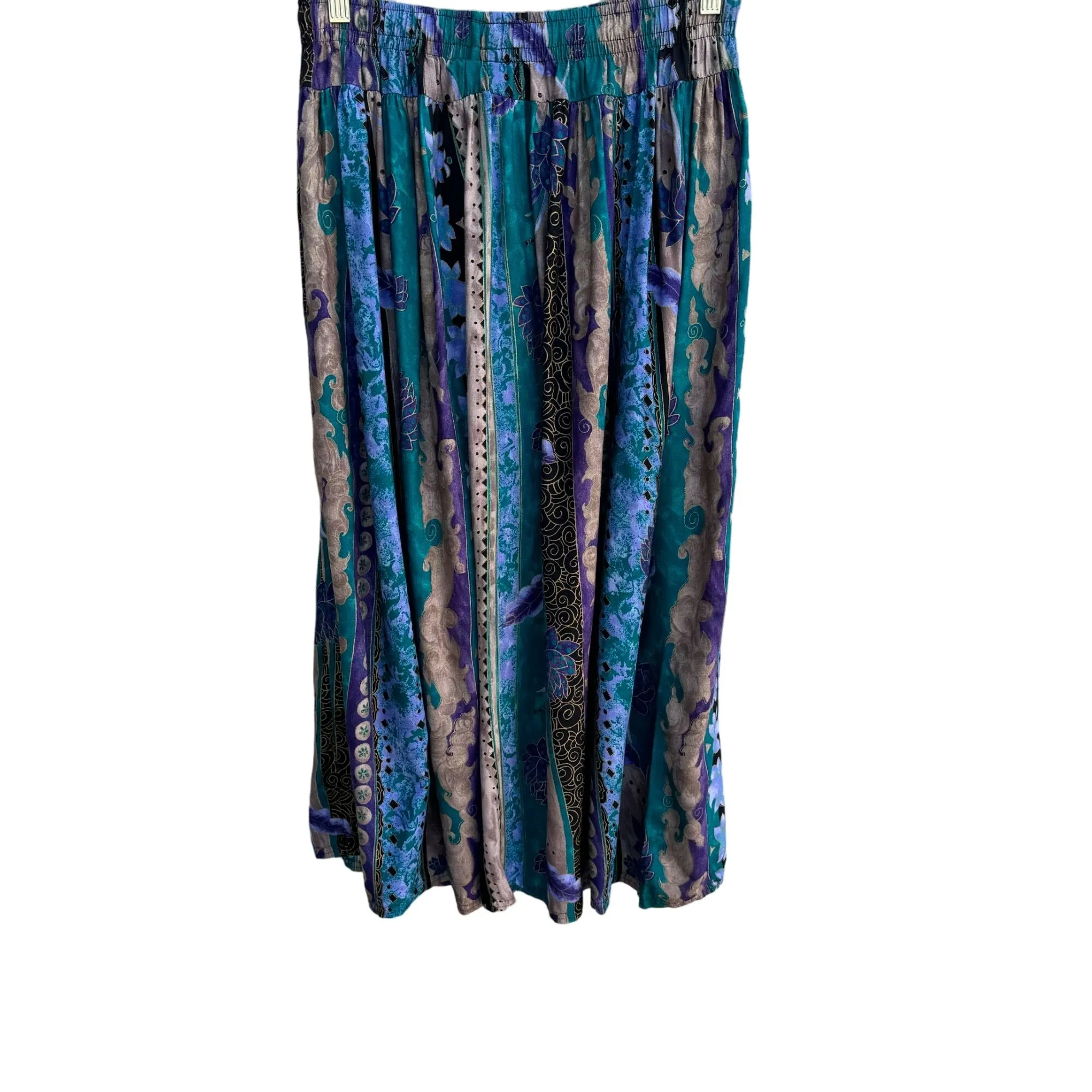 ID # 4U Vintage Women's Hand Made Boho Prairie Floral Print Full Maxi Skirt - S