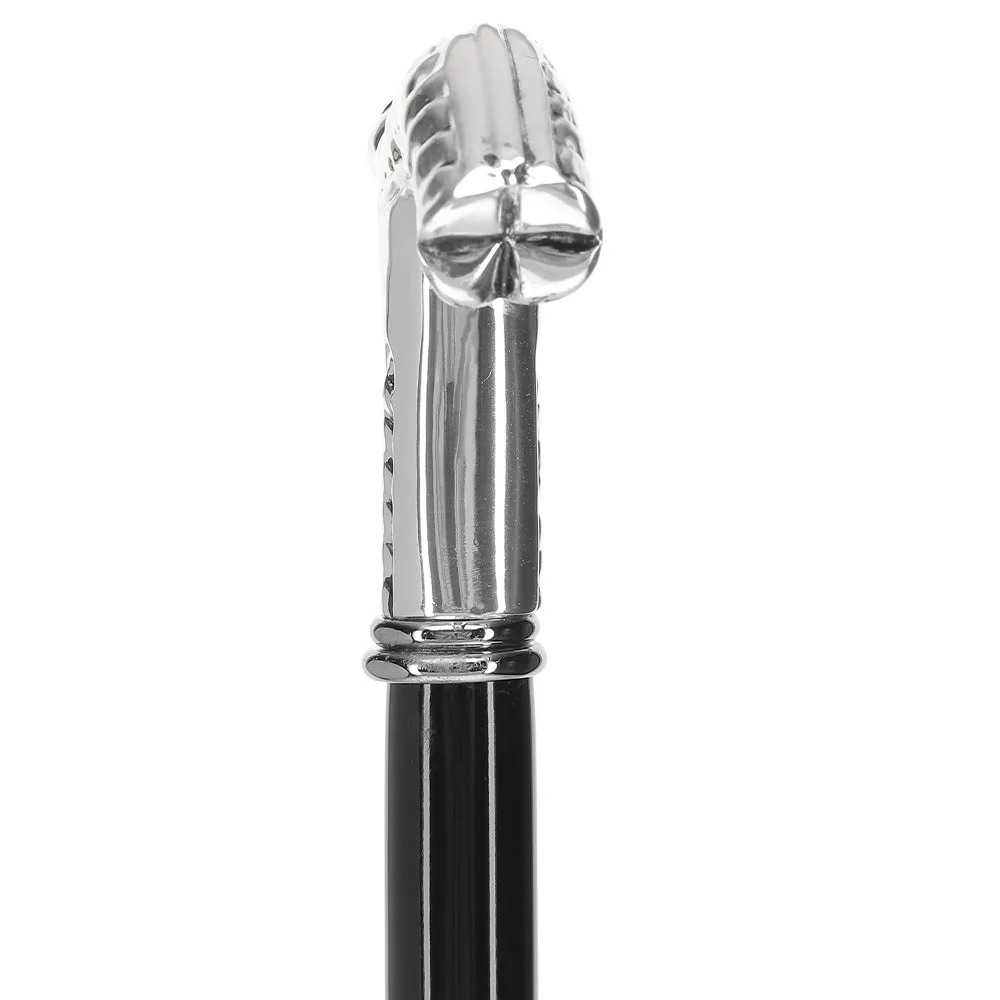 Italian Luxury: Fritz Leaves Handle Cane, In 925r Silver