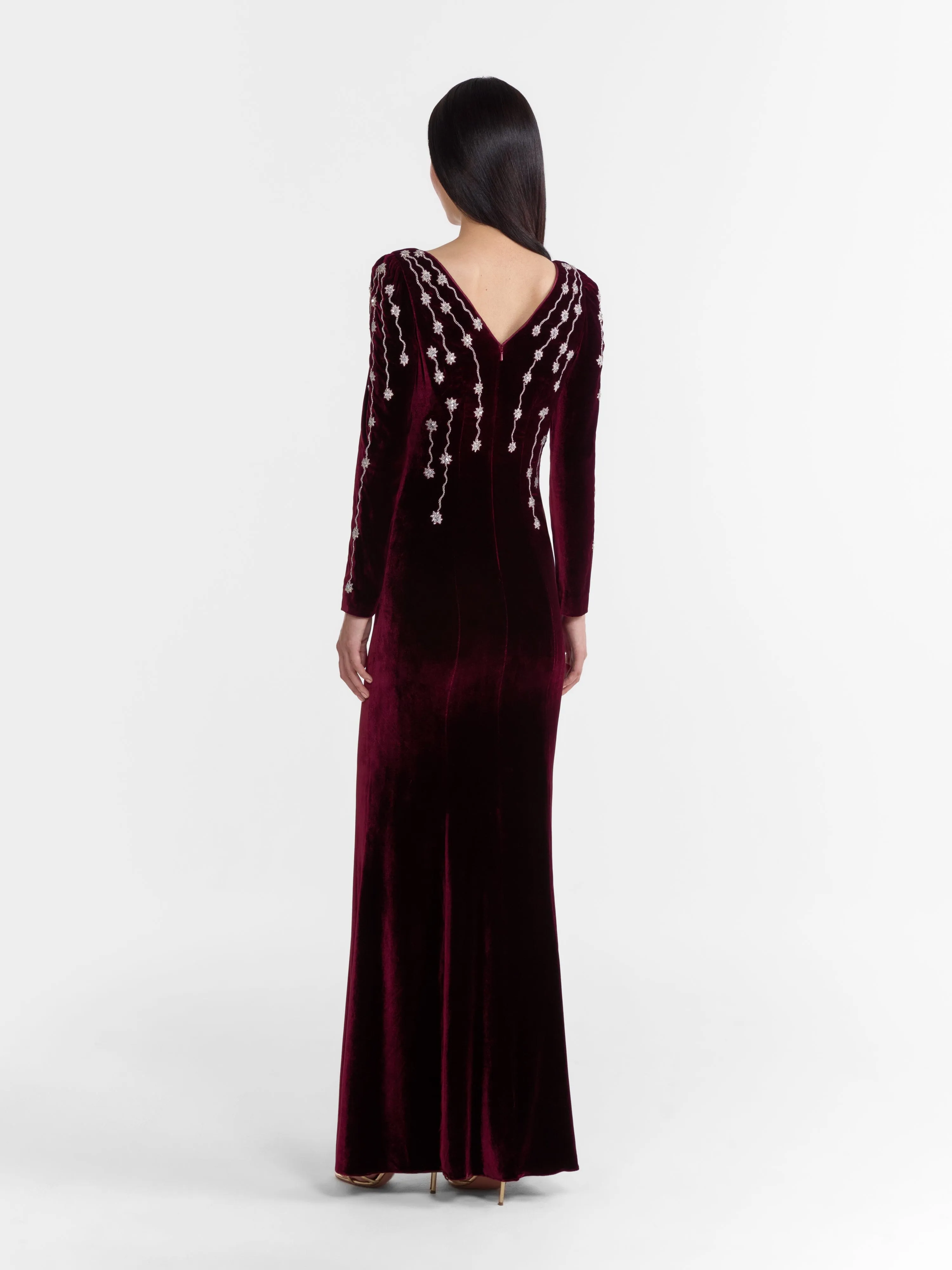 Joni Long Dress in Burgundy Starfall Embroidery