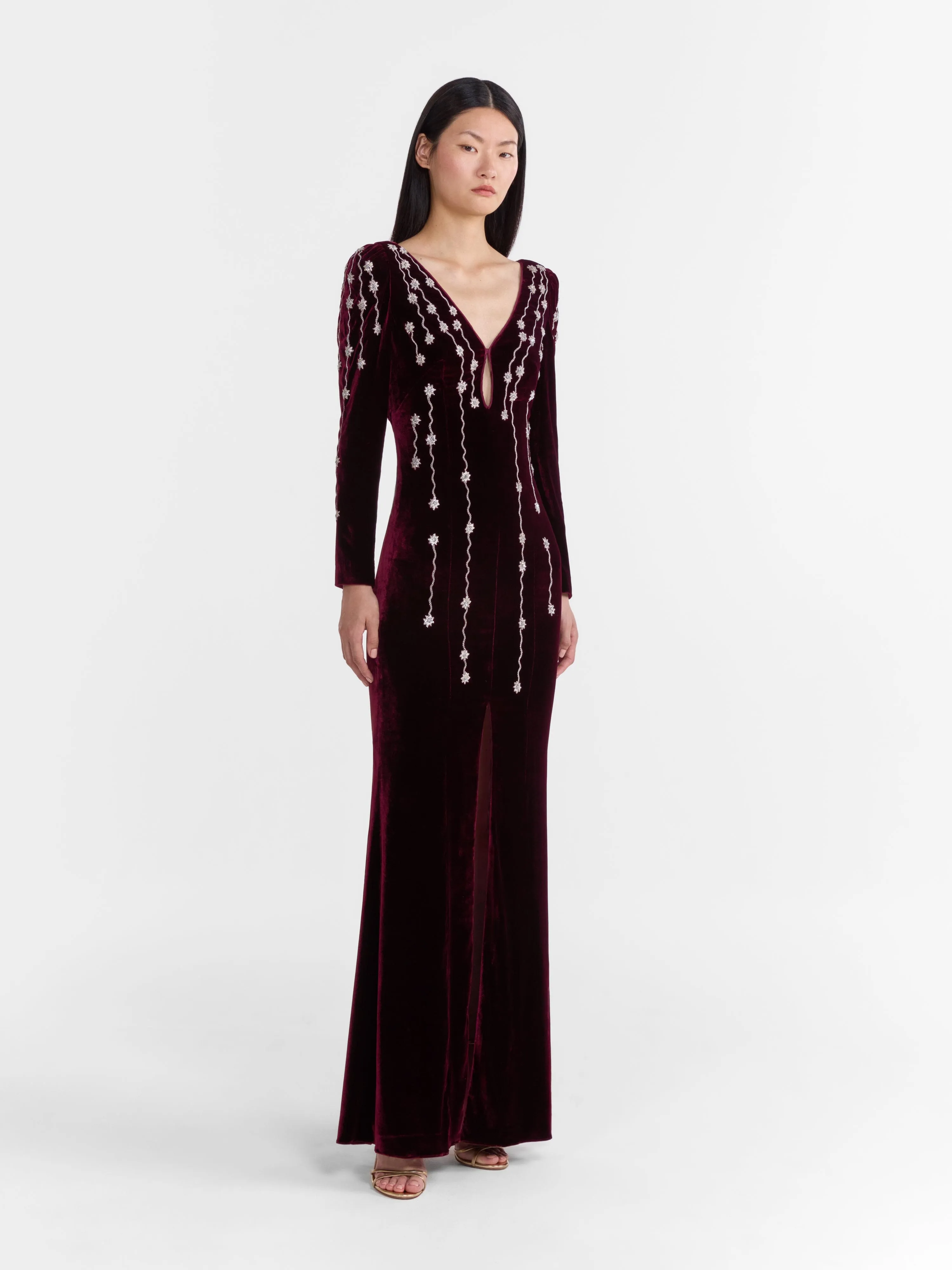 Joni Long Dress in Burgundy Starfall Embroidery