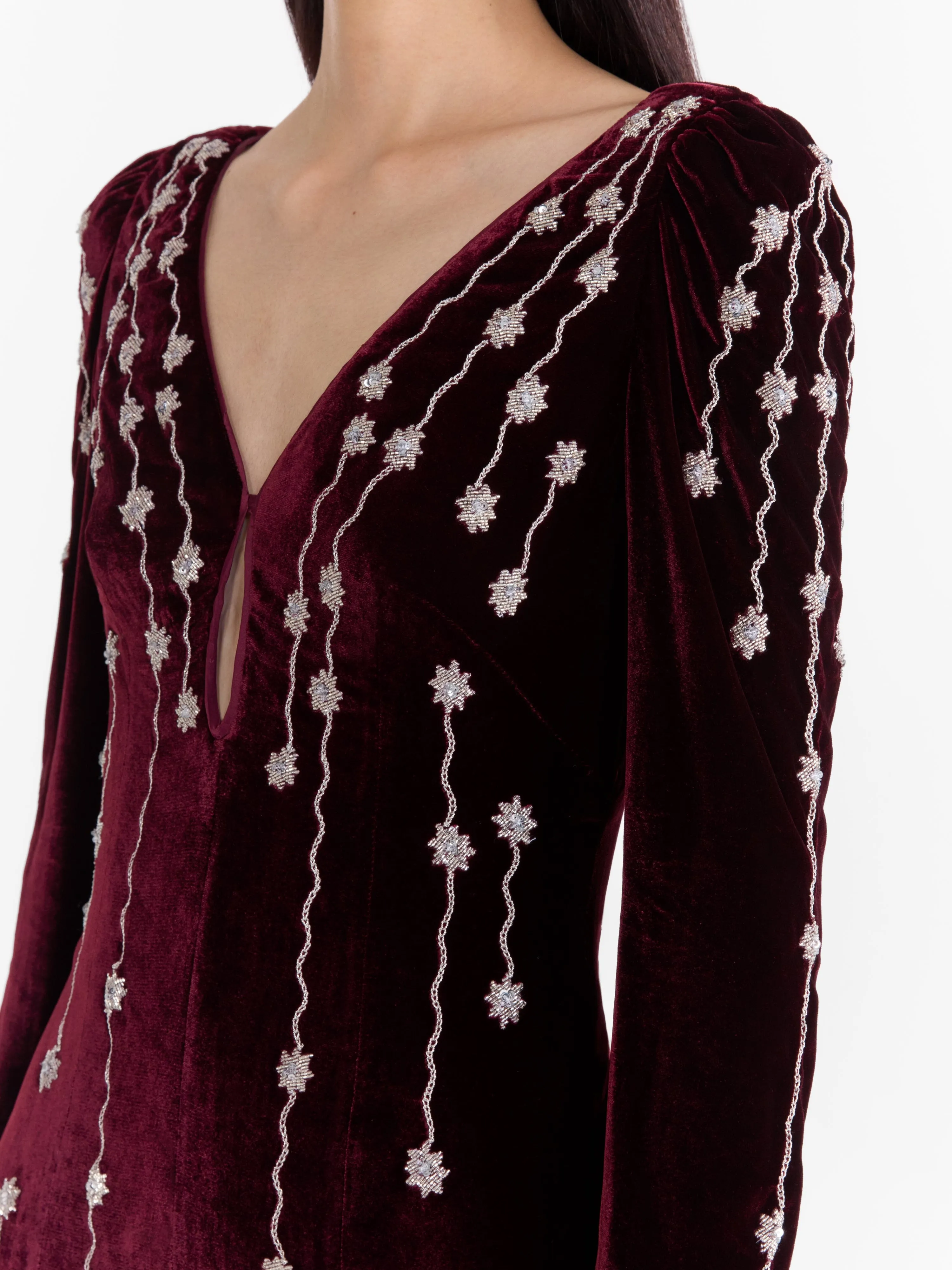 Joni Long Dress in Burgundy Starfall Embroidery