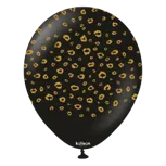 Kalisan 12" Safari Leopard Printed Standard Black (Gold) Latex Balloon, 25 pieces