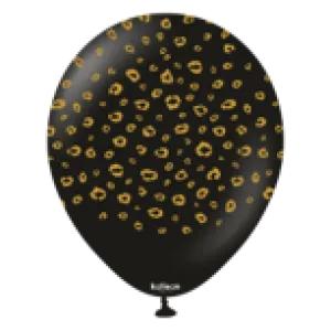 Kalisan 12" Safari Leopard Printed Standard Black (Gold) Latex Balloon, 25 pieces