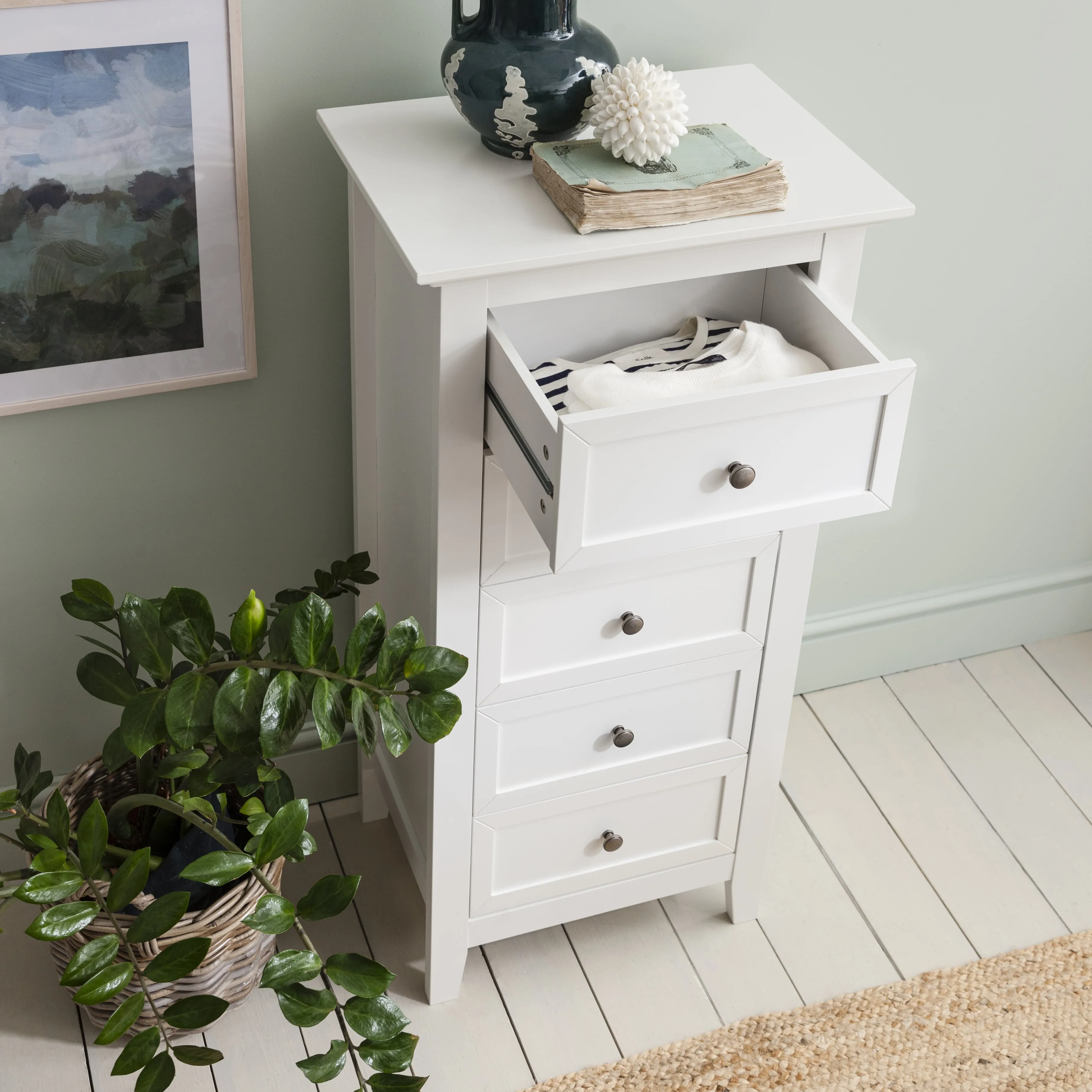 Karlstad Chest of Drawers 5 Drawer Tall in Classic White