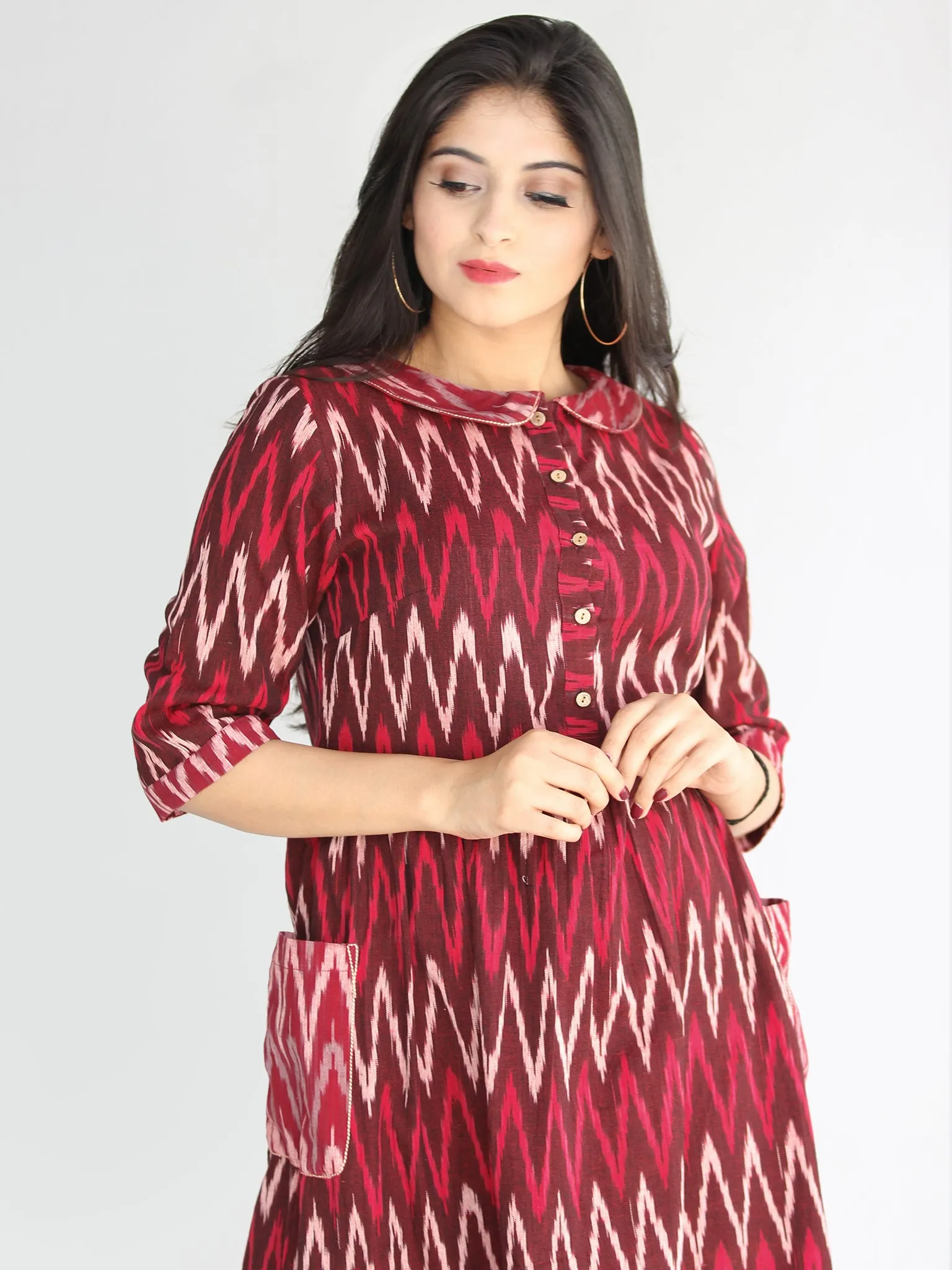 Lafiza - Handwoven Ikat Cotton Midi Dress With Front Pockets - D415F861