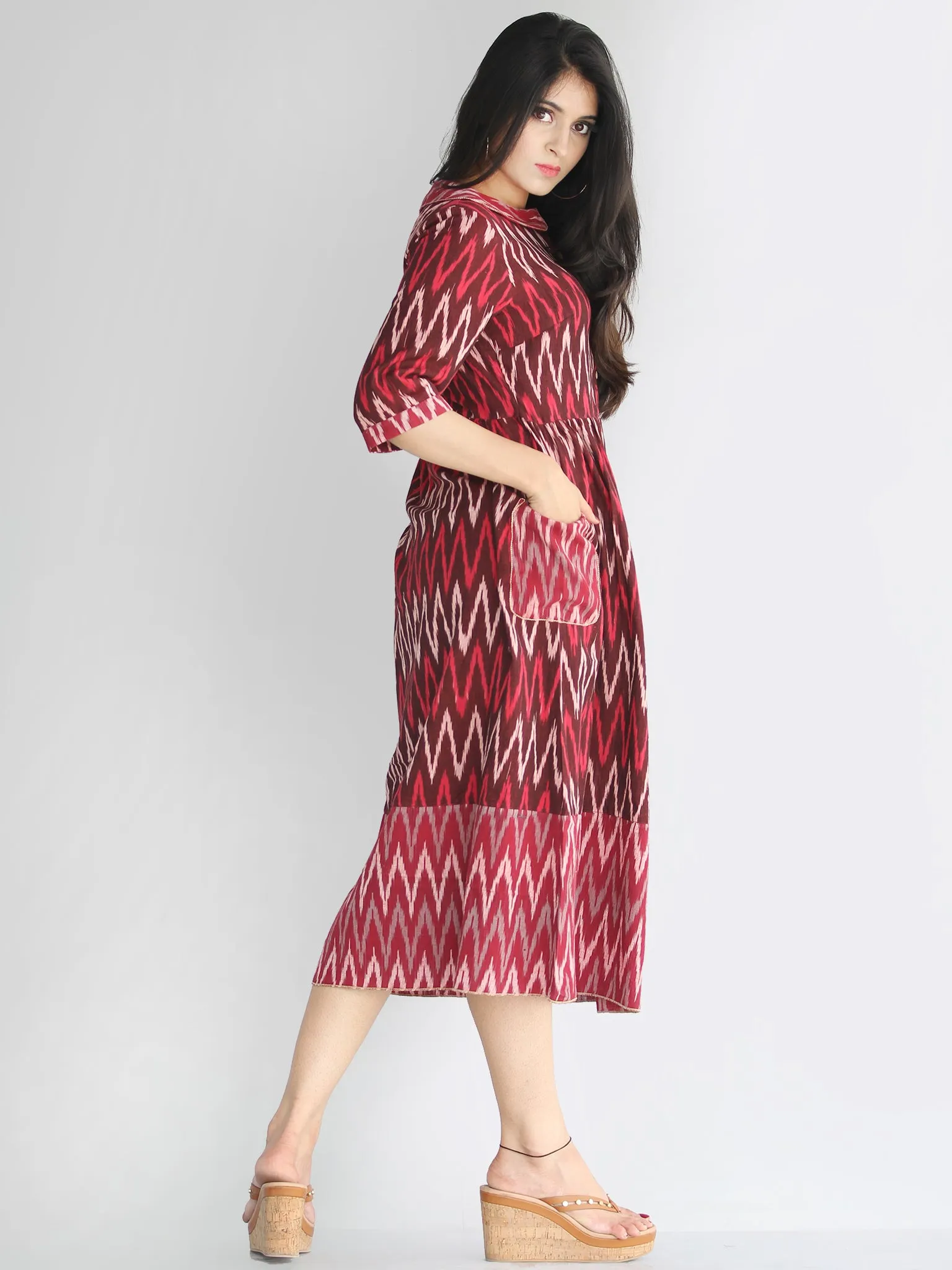 Lafiza - Handwoven Ikat Cotton Midi Dress With Front Pockets - D415F861