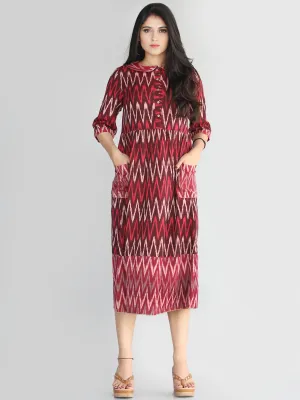 Lafiza - Handwoven Ikat Cotton Midi Dress With Front Pockets - D415F861