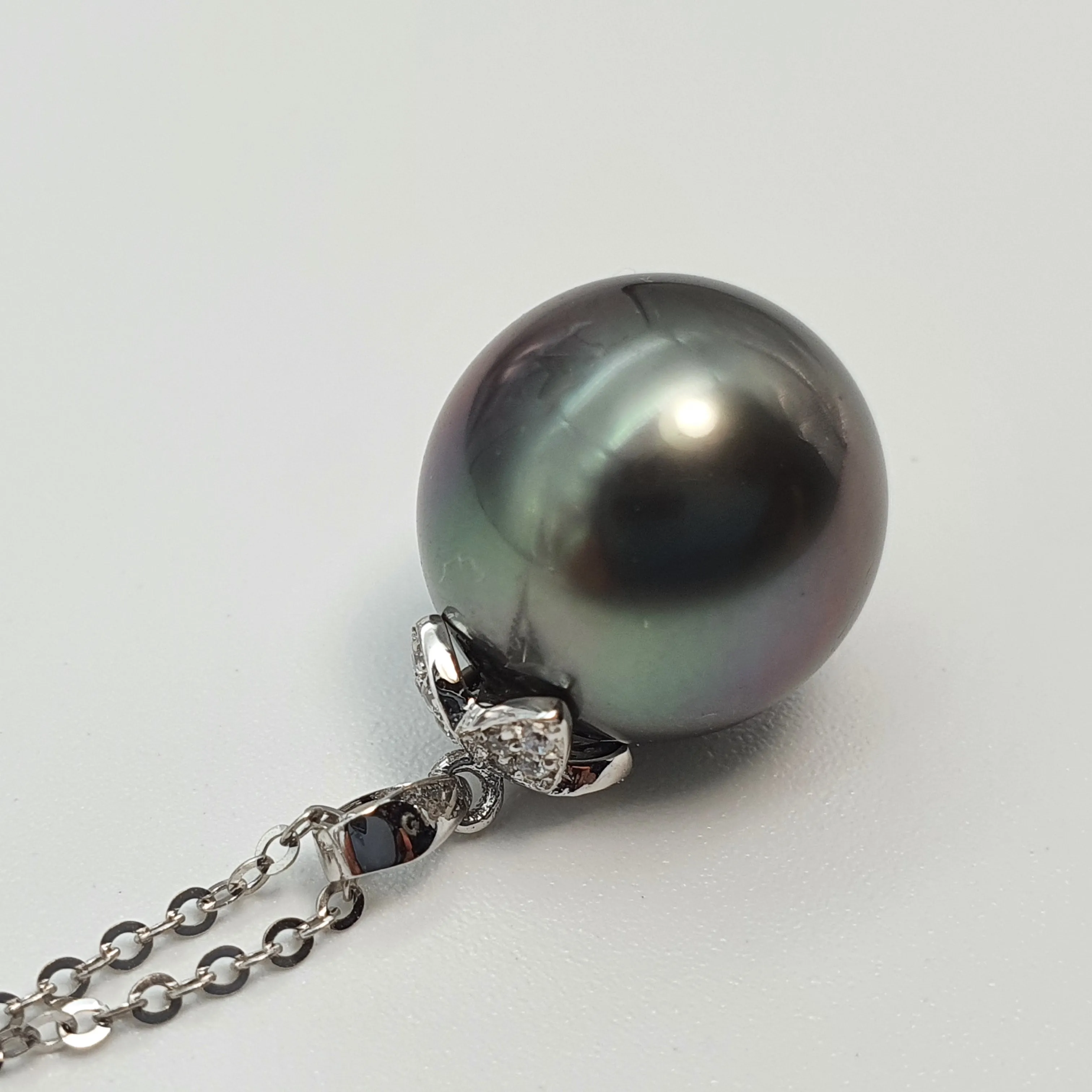 Large Tahitian Pearl Pendant, 18K White Gold