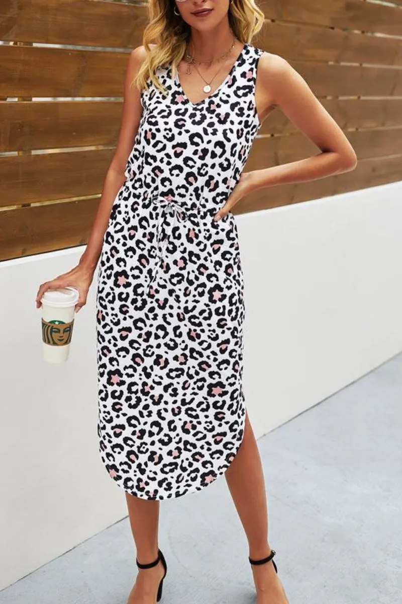 Leopard 3/4 Sleeves Shift Modern Above Knee Casual/Vacation Tunic Dresses