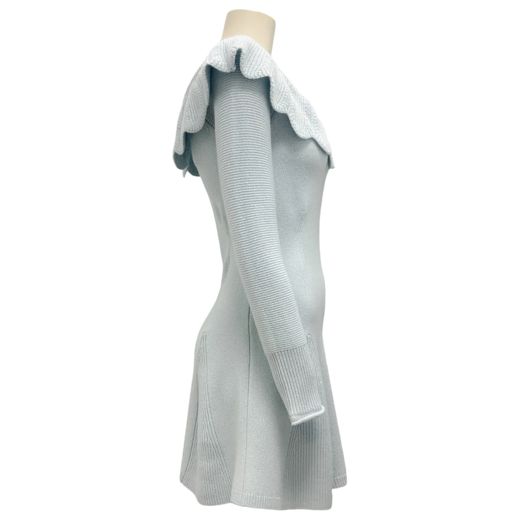 LoveShackFancy Seashell Blue Ruffled Cashmere Knit Bedine Dress