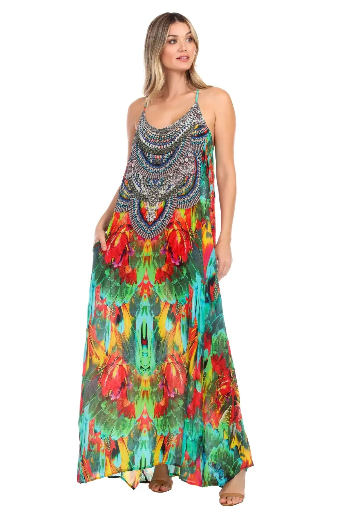 Macaw Women's T Back Front Pocket Bohemian Maxi Dress