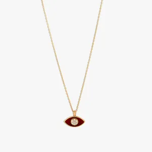 Marquise Diamond Pendant Necklace in 18K Rose Gold with Red Enamel