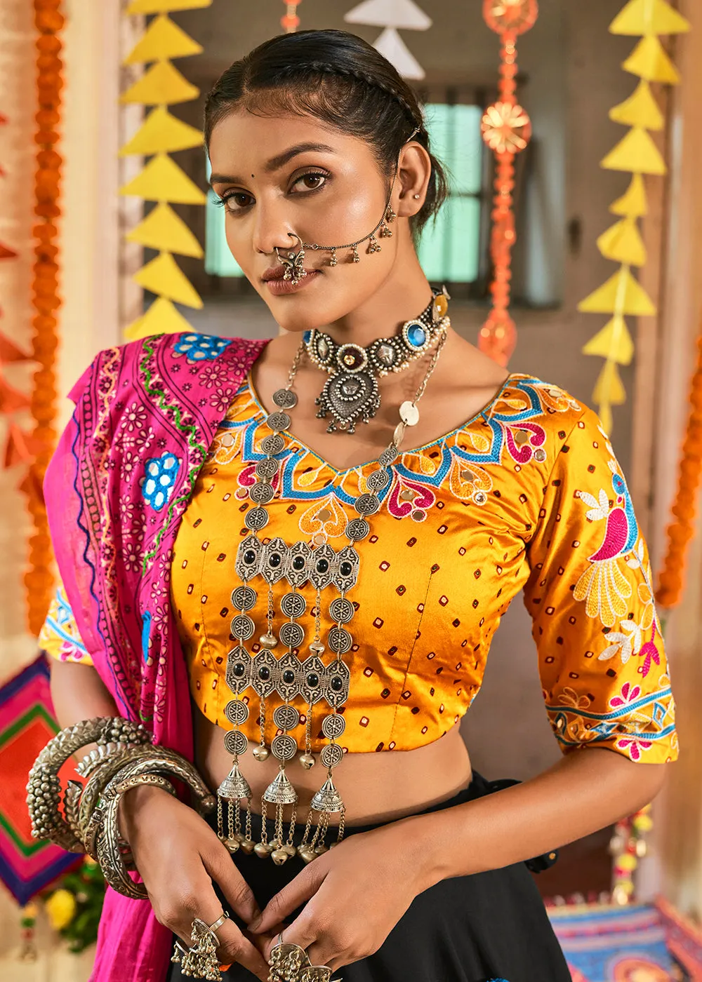 Marvelous Black Maslin Cotton Navratri Chaniya Choli