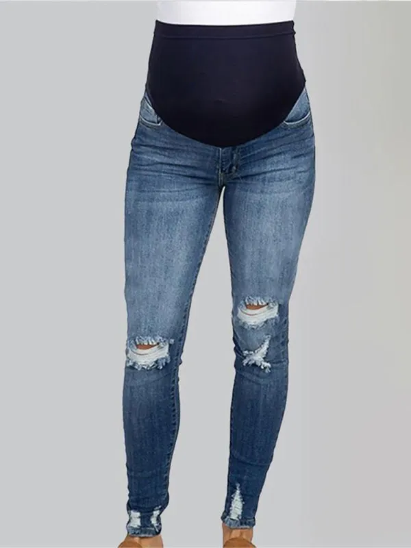 Maternity solid color belly support casual jeans