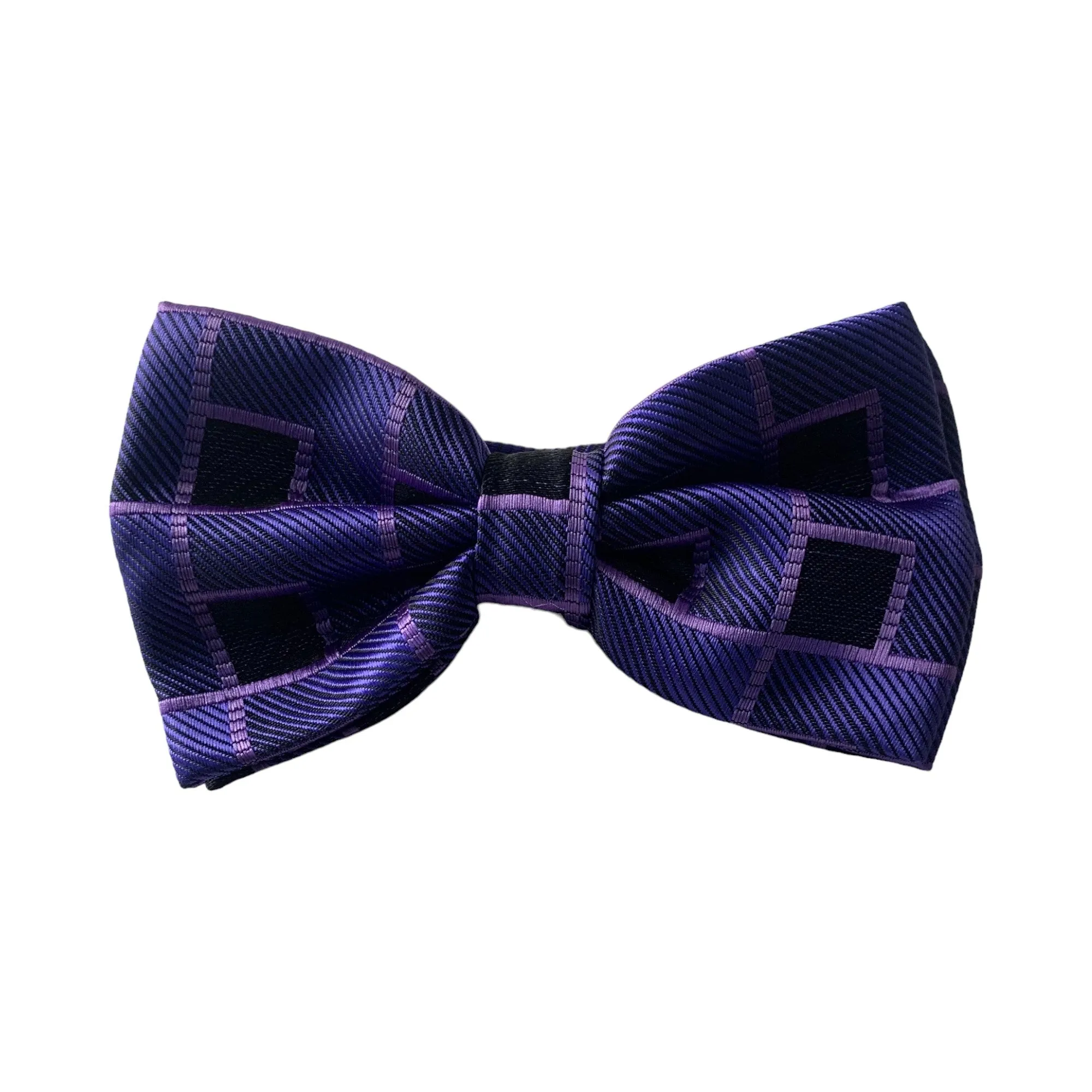 Mens Purple Rectilinear Matching Bow Tie, Pocket Square & Cuff Links Set