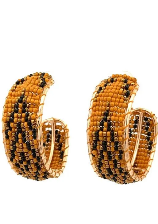 Mustard and Black Beaded Hoop Earrings