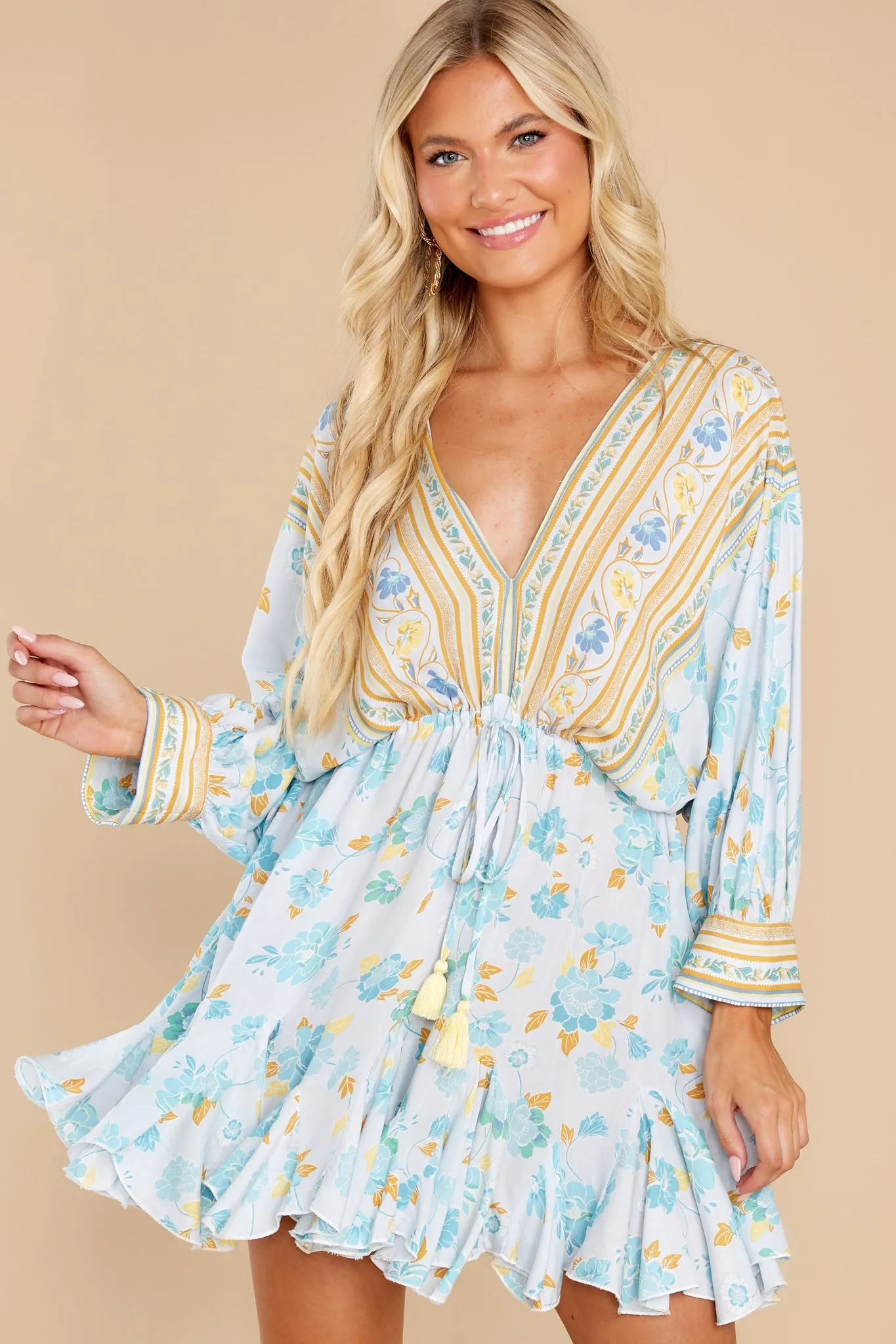 New Avenues Light Blue Multi Floral Dress