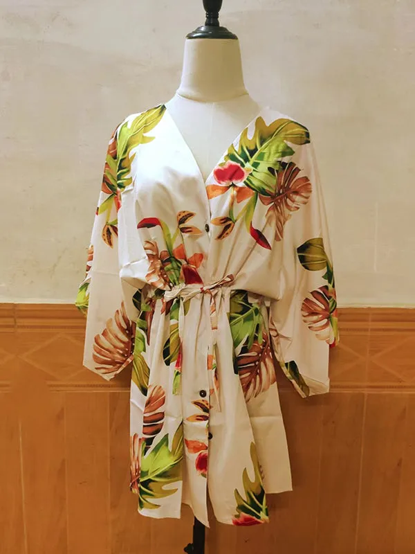 Original Loose Floral Printed Tied Buttoned Mini Shirt Dress