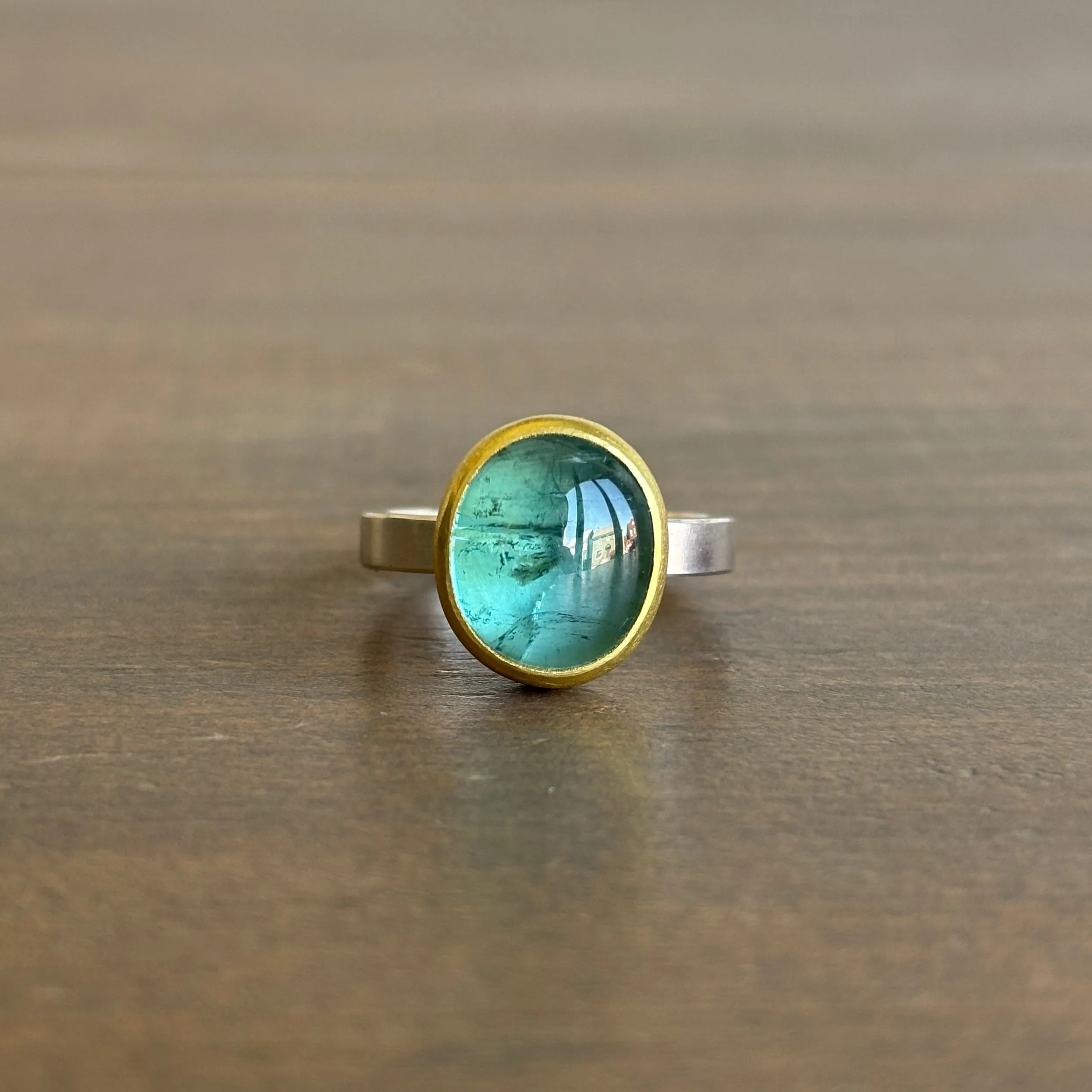 Oval Blue Tourmaline Cabochon Ring