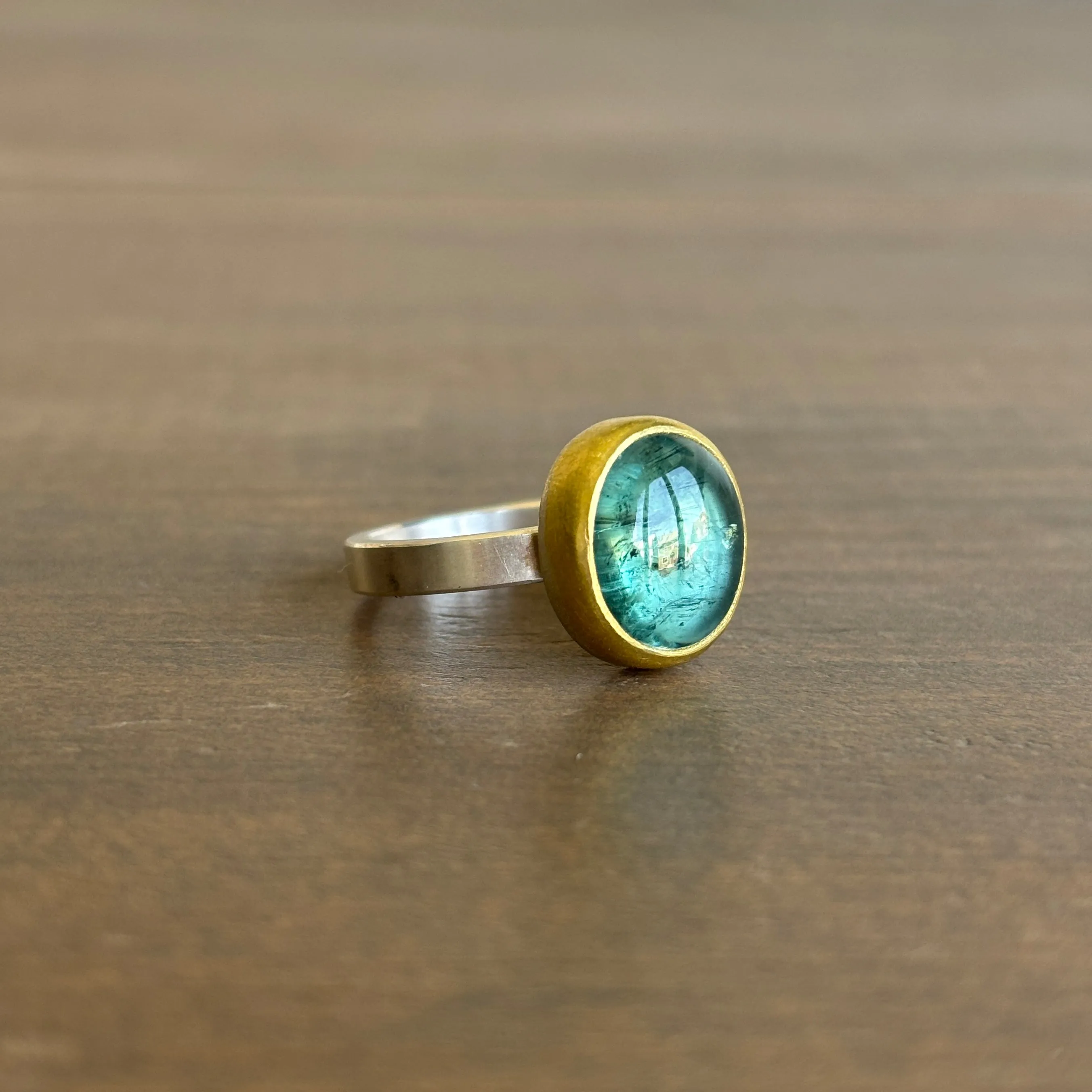 Oval Blue Tourmaline Cabochon Ring