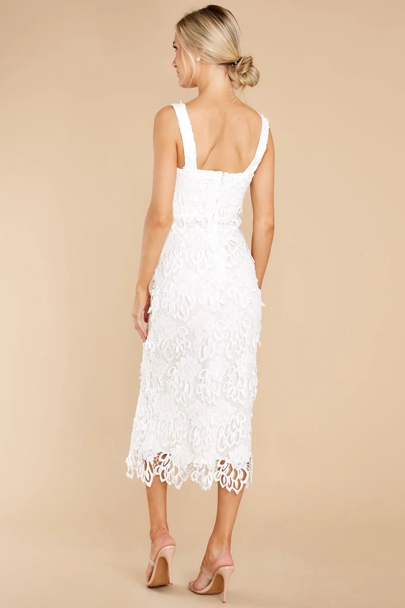 Own The Room White Lace Midi Dress