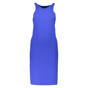 Patrizia Pepe Elegant Blue Crew Neck Dress with Logo Detail