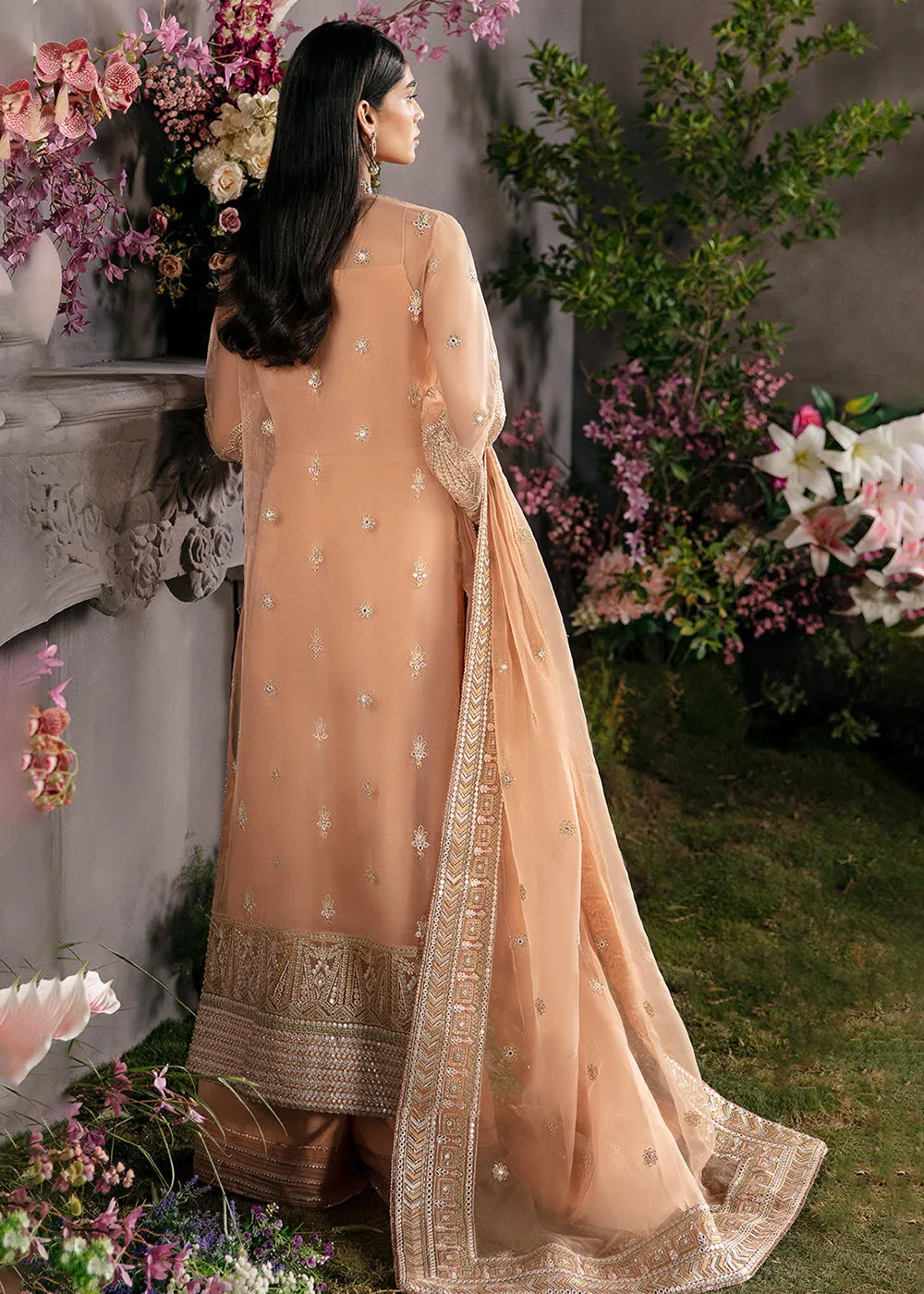 Peach Pakistani Palazzo Suit - Afrozeh La Fuchsia Formals '23 - Sunset Blush